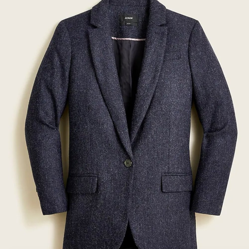 J Crew Alfie Navy Blue Wool Herringbone Blazer